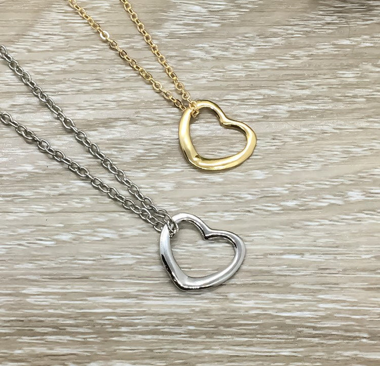 Open Heart Necklace, Minimalist Jewelry, Dainty Heart Pendant, Friendship Necklace, BFF Gift, Simple Reminder, Gift for Mom, Birthday Gift