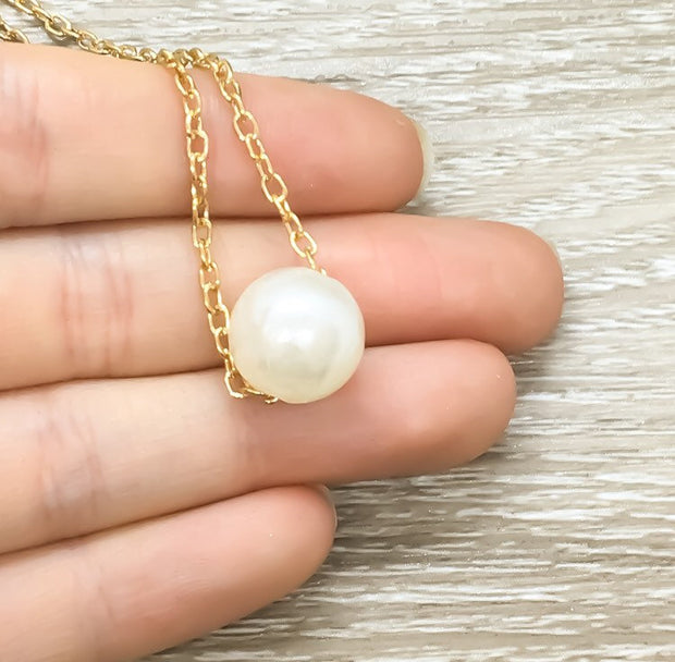 Floating Pearl Necklace, Silver, Dainty Pearl Pendant, Bridesmaid Gift, Friendship Necklace, BFF Gift, Gift for Mom, Bridal Jewelry