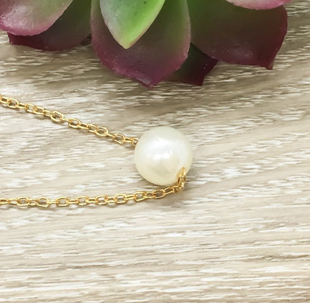 Floating Pearl Necklace, Silver, Dainty Pearl Pendant, Bridesmaid Gift, Friendship Necklace, BFF Gift, Gift for Mom, Bridal Jewelry