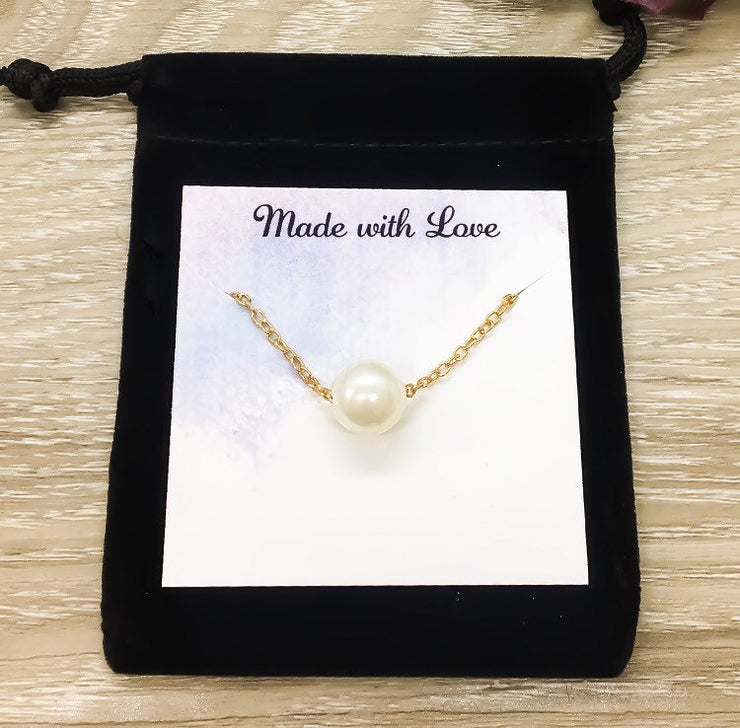 Floating Pearl Necklace, Silver, Dainty Pearl Pendant, Bridesmaid Gift, Friendship Necklace, BFF Gift, Gift for Mom, Bridal Jewelry