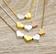Multiple Hearts Necklace, Three Hearts Necklace, 2 Hearts, 4 Hearts, 5 Hearts