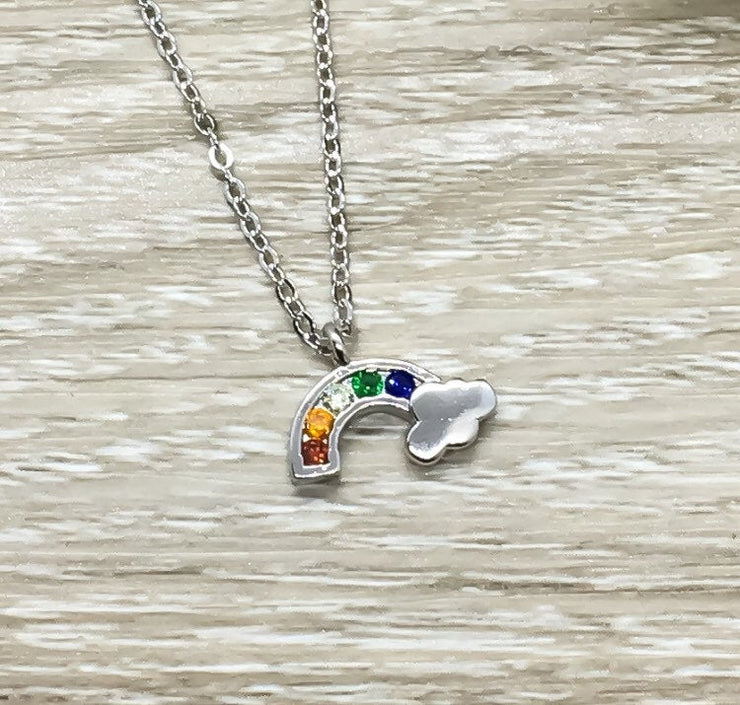 Congratulations On Your Rainbow Card, Rainbow Studded Necklace, Sterling Silver