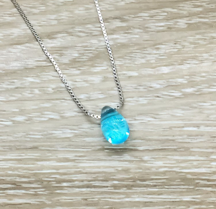 Dainty Blue Tear Drop Necklace, Strength Gift, Water Drop Jewelry, Friendship Necklace, Uplifting Gift. Simple Reminder, Gift for Daughter