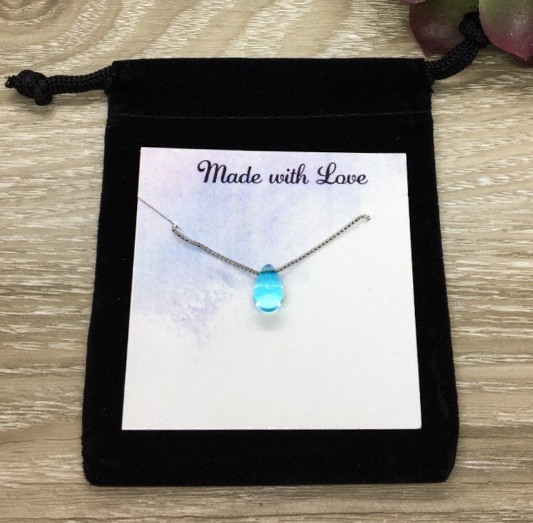 Collier délicat en forme de larme bleue, pendentif goutte d'eau, argent sterling