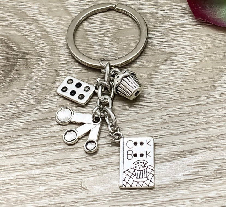 Baking Keychain, Baker Gifts, Cooking Keychain, Tiny Measuring Spoons Charm, Cook Charms, Stocking Stuffers, Unique Keychain, Gift for Her