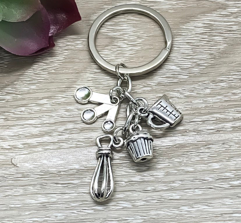 Baking Keychain, Baker Gifts, Cooking Keychain, Tiny Measuring Cup Charm, Cook Charms, Unique Keychain, Gift for Her