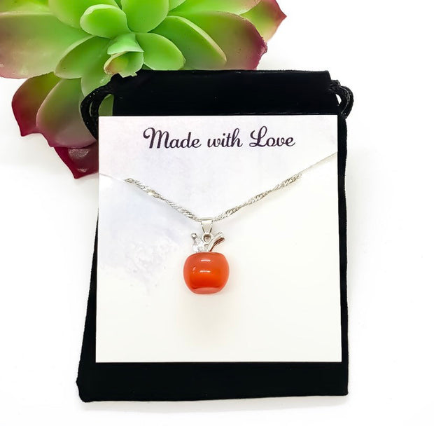 Opal Apple Necklace, Teacher Appreciation Gift, Fruit Necklace, Pink Apple Pendant, Daycare Teacher Gift, Back to School Gift, Student Gift