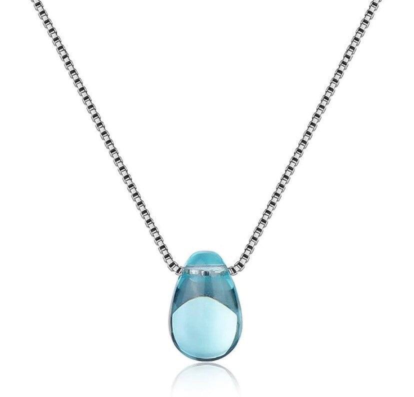 Stay Hydrated, Water Drop Necklace Sterling Silver, Blue Teardrop Pendant, Simple Reminder Gift, Healthy Habits Gift, Weight Loss Gift