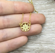 Tiny Gold Compass Necklace, Sterling Silver Pendant