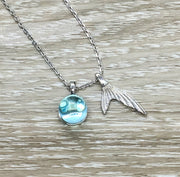 Mermaid Tail Necklace, Sterling Silver, Blue Crystal