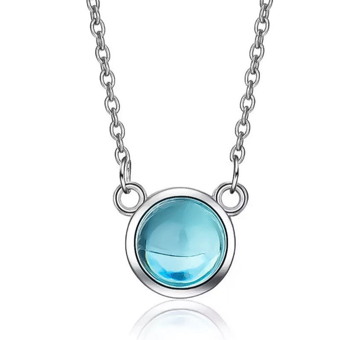 Dainty Blue Crystal Necklace, Daughter Necklace, Sterling Silver Pendant, Gift from Mom, Daughter Birthday Gift, Dainty Jewelry, Minimalist
