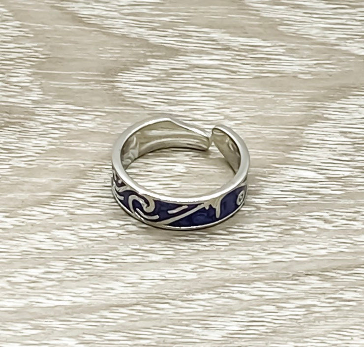 Van Gogh Starry Sky Ring, Dainty Adjustable Ring, Artist Jewelry, Midi Ring, Statement Ring, Unisex Ring, Stacking Ring, Gift for Friend