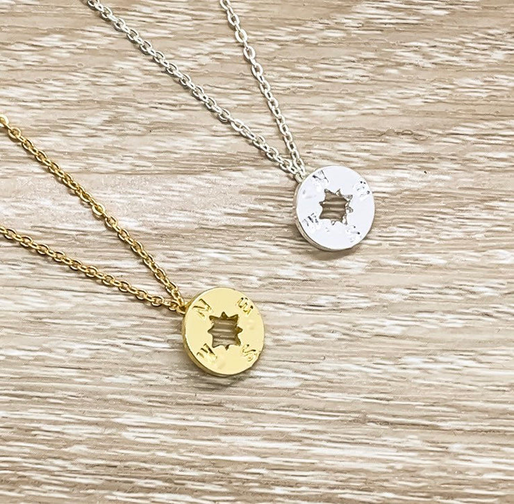 Gold Compass Necklace, Dainty Travel Jewelry, Long Distance Gift, Friendship Necklace, Graduation Gift, Simple Reminder, Summer Necklace