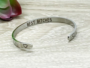 Best Bitches Bangle Bracelet, Friendship Gift, Hidden Message Bracelet, Gift for Friend, Mantra Bracelet, Minimal Cuff Bangle, Gift for Her