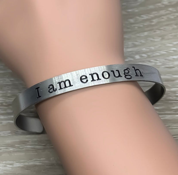 I Am Enough Cuff Bangle Bracelet, Encouragement Gift, Gift for Friends, Mantra Bracelet, Minimalist Bracelet, Gift for Daughter, Teen Girl