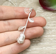 Rose Necklace, Flower Pendant, Sterling Silver