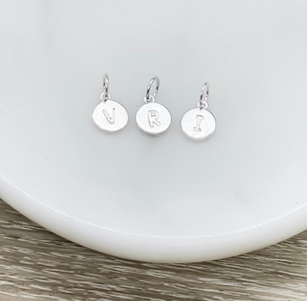 Add On Initial, Sterling Silver Initial, Initial Disc Charm, Tiny Initial Disc Charms, Minimalist Jewelry, Dainty Personalized Jewelry