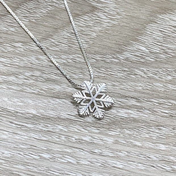 Snowflake Necklace with Card, Dainty Sterling Silver Pendant, Snowflake Jewelry, Christmas Gift for Her, Holiday Gift for a Special Friend