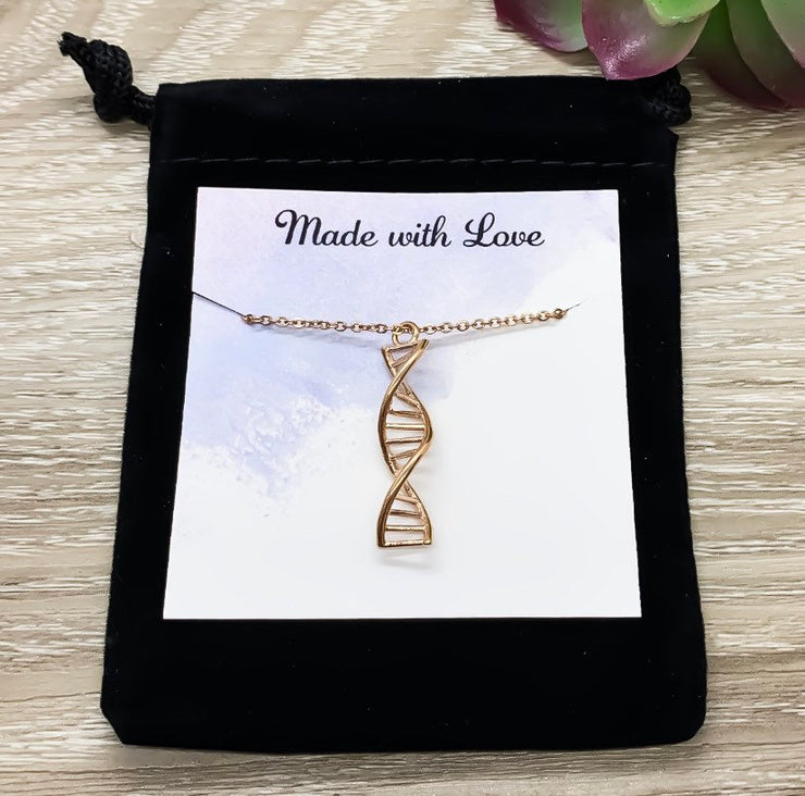 DNA Necklace, Double Helix Pendant, Blended Family Gift, Biology Jewelry, Gift for Medical Student, Science, Nurse Gift, Stainless Steel