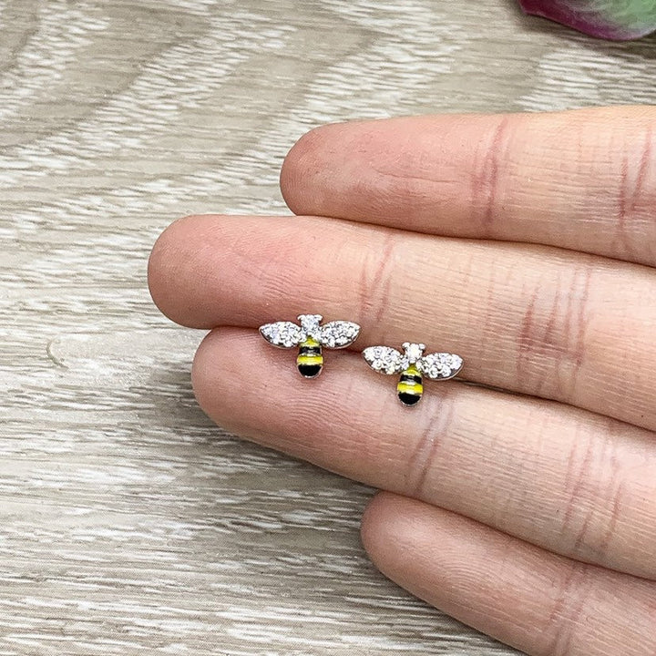 Dainty Bee Stud Earrings, Gold Bumble Bee Earrings, Sterling Silver Bee Jewelry, Minimalist Stud Earrings, Insect Jewelry, Boho Earrings