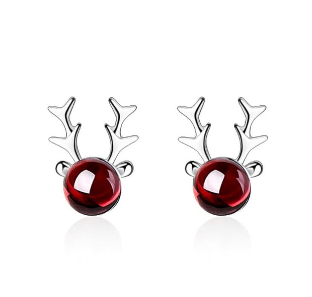 Red Reindeer Earrings, Dainty Moose Stud Earrings, Tiny Deer Antler Jewelry, Stag Earrings, Winter Jewelry, Christmas Gift for Daughter