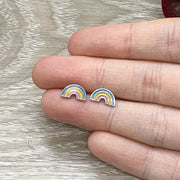 Tiny Rainbow Stud Earrings, Rainbow Jewelry, Whimsical Earrings, Rainbow Baby Keepsake, Sterling Silver Earrings, Minimal Jewelry
