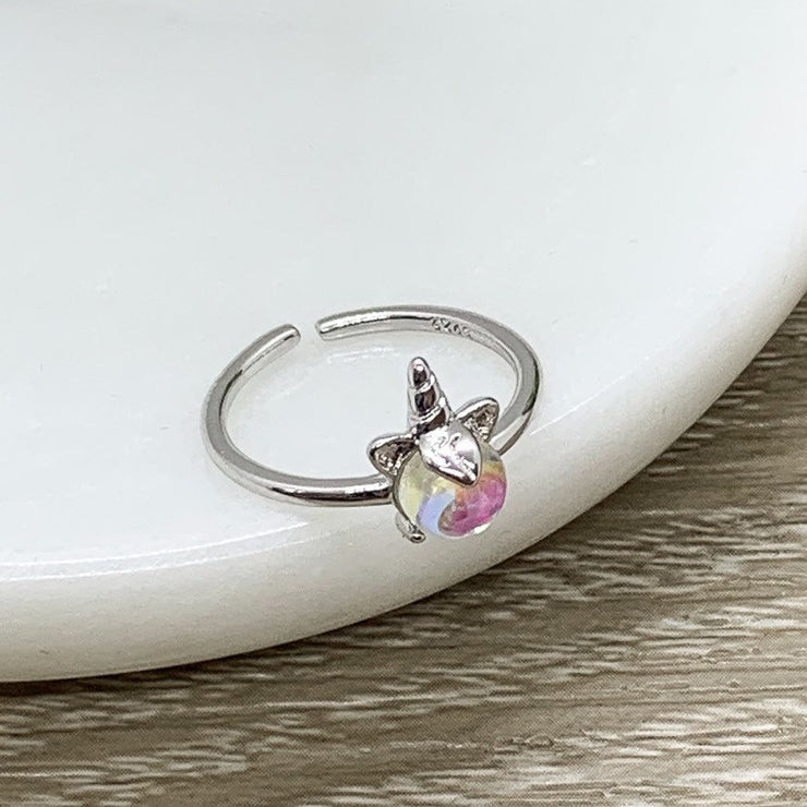 Unicorn Ring, Whimsical Moonstone Jewelry, Sterling Silver Jewelry, Magical Jewelry, Cute Earrings, Gift for Little Girl, Unicorn Jewelry