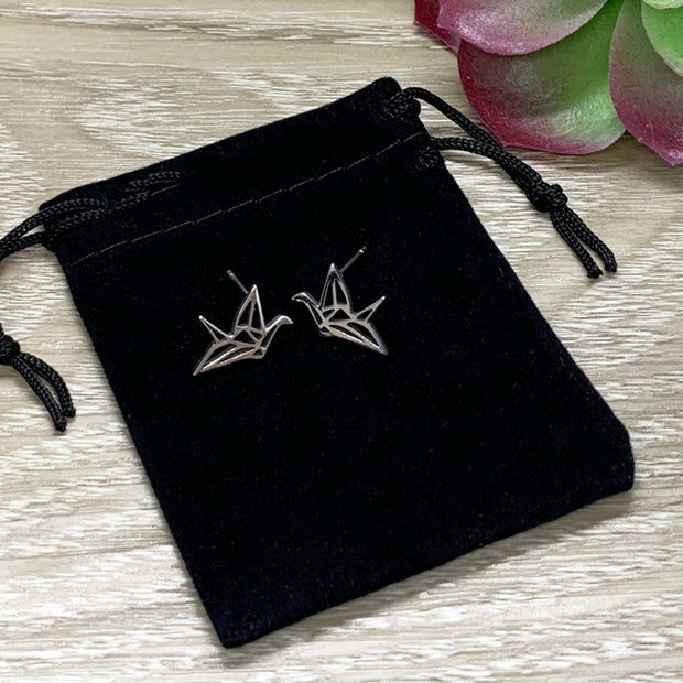 Dainty Bird Stud Earrings, Crane Earrings, Origami Birdie Jewelry, Minimalist Stud Earrings, Nature Gift, Boho Earrings, Gift for Grandma