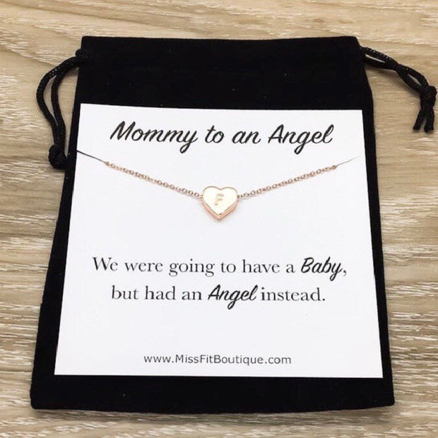 Mommy to an Angel, Initial Necklace, Heart-Shaped Initial Pendant, Miscarriage Necklace, Stillborn Gift, Loss of Baby Keepsake, Sympathy