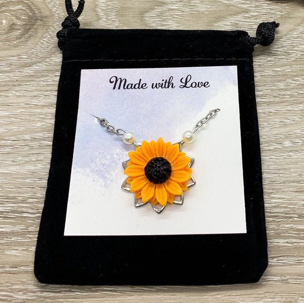 Sunflower Necklace, Orange Flower Charm Necklace, Simple Floral Jewelry, Sunshine Necklace, Simple Reminder Gift, Little Girl Necklace Gift