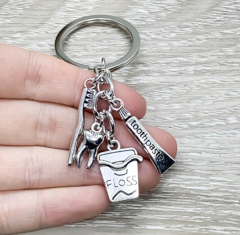 Dental Keychain, Dentist Gift, Dental Hygienist Gift, Tooth Charm, Orthodontist Gift, Toothbrush Toothpaste Charms