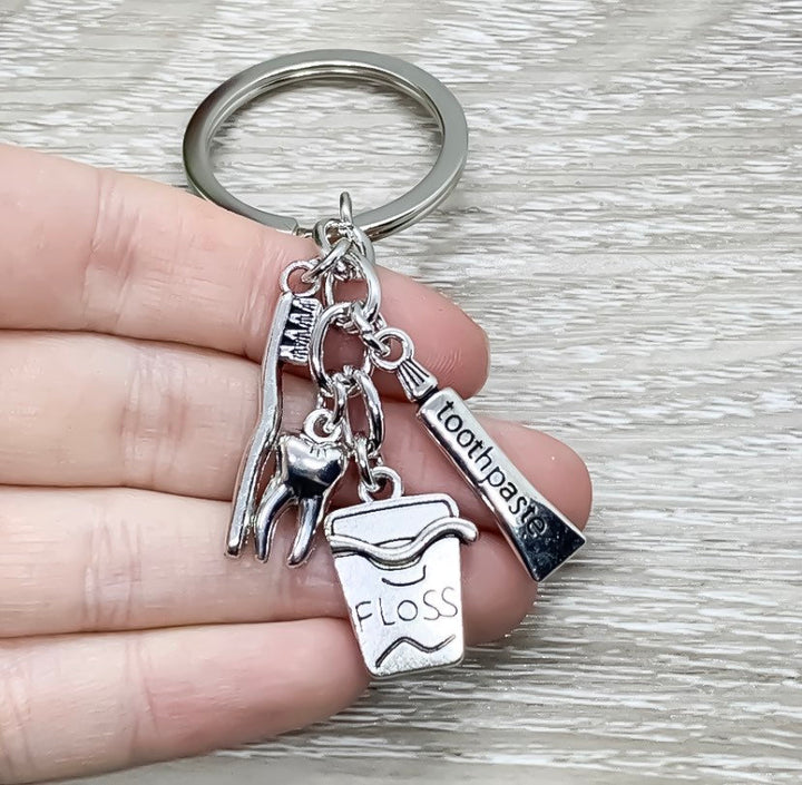 Dental Keychain, Dentist Gift, Dental Hygienist Gift, Tooth Charm, Orthodontist Gift, Toothbrush Toothpaste Charms