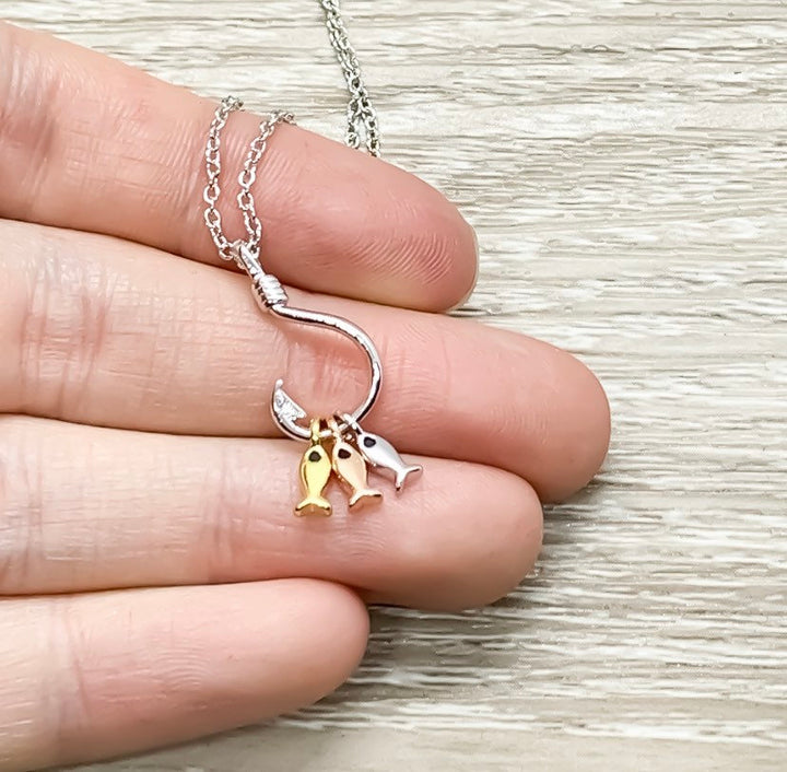 You Caught My Heart Gift, Fish Hook Necklace, Sterling Silver Pendant, Dainty Jewelry, Girlfriend Gift, Gift for BestFriend, Holiday Jewelry