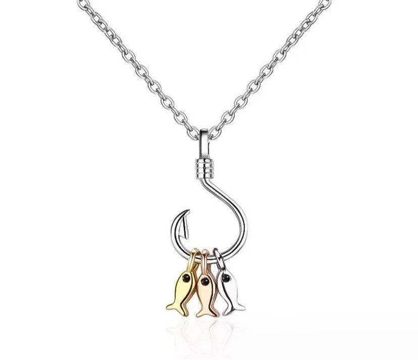 You Caught My Heart Gift, Fish Hook Necklace, Sterling Silver Pendant, Dainty Jewelry, Girlfriend Gift, Gift for BestFriend, Holiday Jewelry