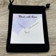 Snowflake Necklace with Card, Dainty Sterling Silver Pendant, Snowflake Jewelry, Merry Christmas Gift for Her, Long Distance Friendship