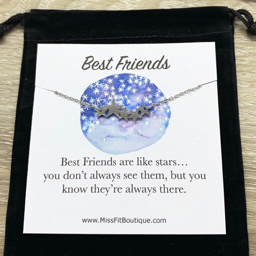Best Friends Are Like Stars, 5 Stars Necklace, BFF Gift, Friendship Necklace, Celestial Jewelry, Meaningful Gift for Friend, Long Distance