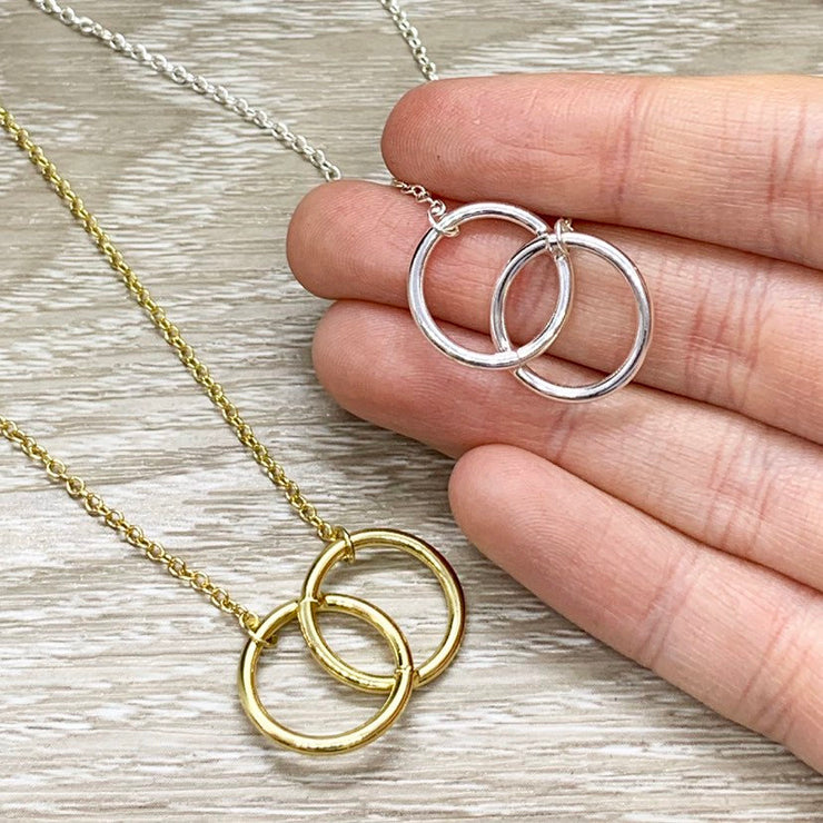 Mother and Daughter Necklace with Gift Box, Infinity Double Circle Necklace, Two Circles Pendant, Every Day Necklace, Gift for Daughter