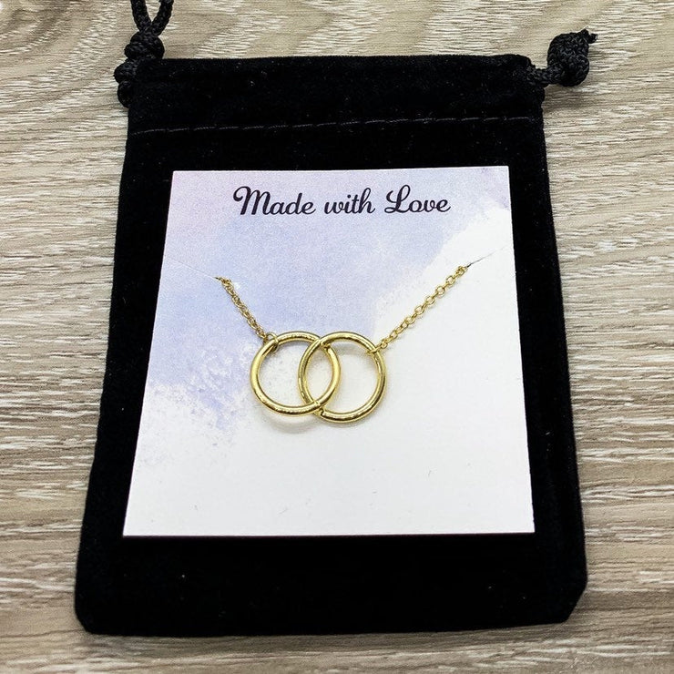 Sisters Necklace with Gift Box, Infinity Double Circle Necklace, 2 Circles Pendant, Every Day Necklace, Gift for Bonus Sister, Jewelry Gift