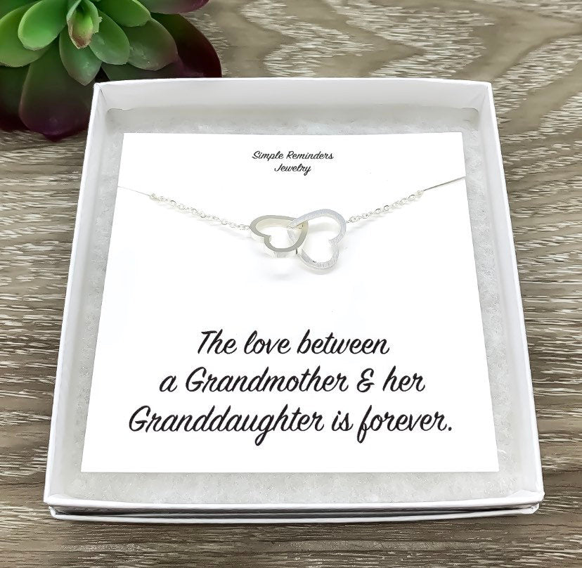 Grandmother and Granddaughter Necklace with Gift Box, Infinity Double Hearts Necklace, Two Heart Pendant, Gift for Grandma, Holiday Gift