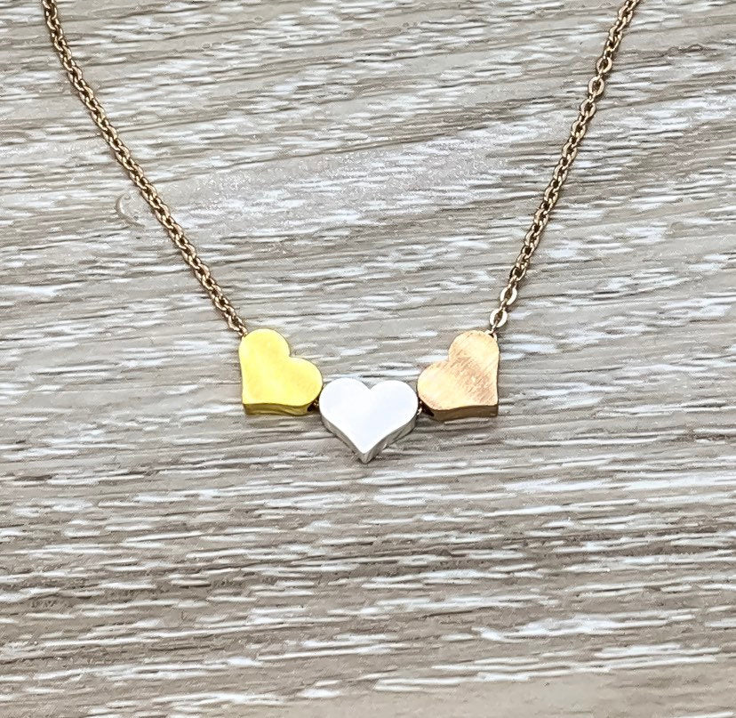 Mother of Three Necklace with Gift Box, Multiple Hearts Necklace, 3 Heart Pendants, Gift for Mom from Kids, Gift for Mama