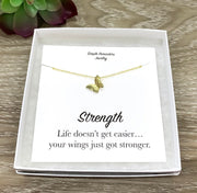 Butterfly Necklace with Card, Inspirational Gift, Dainty Jewelry, Wings Got Stronger, Strength Jewelry Gift, Butterfly Pendant, Friend Gift