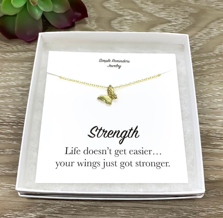 Butterfly Necklace with Box, Inspirational Card, Dainty Jewelry, Wings Got Stronger, Strength Jewelry Gift, Butterfly Pendant, Friend Gift