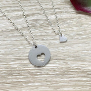 Mother Daughter Gift, Sharable Necklace Set for 2, Gift for Mom Matching Necklaces, Tiny Heart Cutout Pendant, Gift for Stepdaughter, BFF