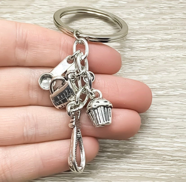 Baking Keychain, Baker Gifts, Cooking Keychain, Tiny Measuring Cup Charm, Cook Charms, Unique Keychain, Gift for Her