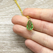 January Birthstone Necklace, Green Garnet Pendant, Dainty Crystal Charm Necklace, Personalized Birthday Gift for Her, Meaningful Jewelry