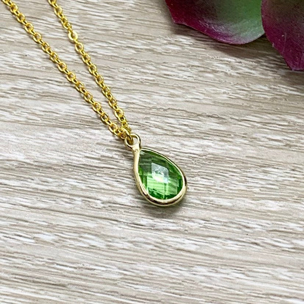 January Birthstone Necklace, Green Garnet Pendant, Dainty Crystal Charm Necklace, Personalized Birthday Gift for Her, Meaningful Jewelry