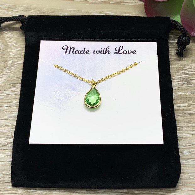 January Birthstone Necklace, Green Garnet Pendant, Dainty Crystal Charm Necklace, Personalized Birthday Gift for Her, Meaningful Jewelry