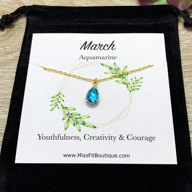 March Birthstone Necklace, Aquamarine Pendant, Dainty Crystal Charm Necklace, Personalized Birthday Gift for Her, Meaningful Jewelry, Mom