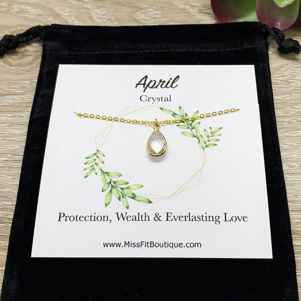 April Crystal Birthstone Necklace with Card