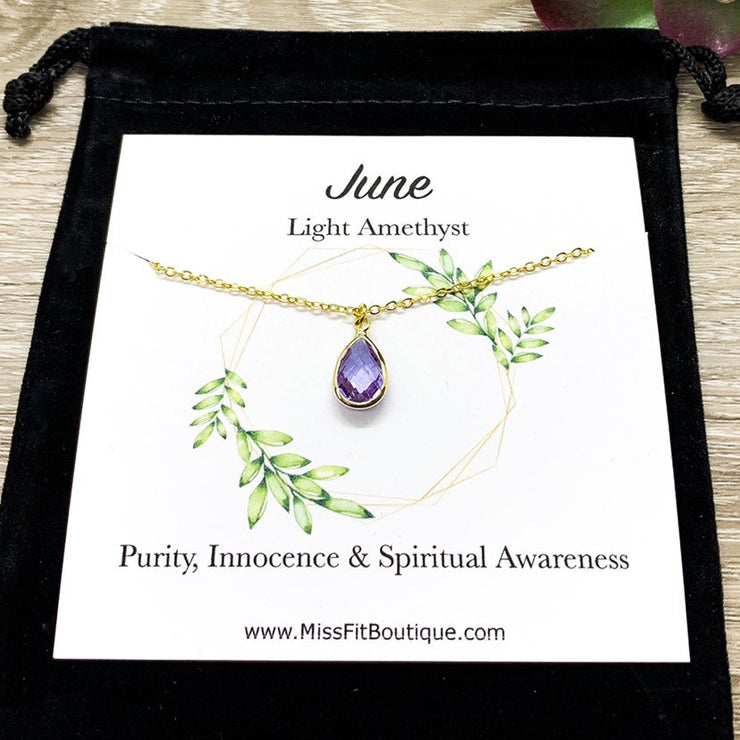 June Birthstone Necklace, Light Amethyst Pendant, Dainty Crystal Charm Necklace, Personalized Birthday Gift for Her, Meaningful Jewelry, Mom